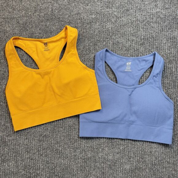 H&M Sport Women's Size Medium Sports Bras with Pads Blue Orange - Lot of 2 - Picture 1 of 8